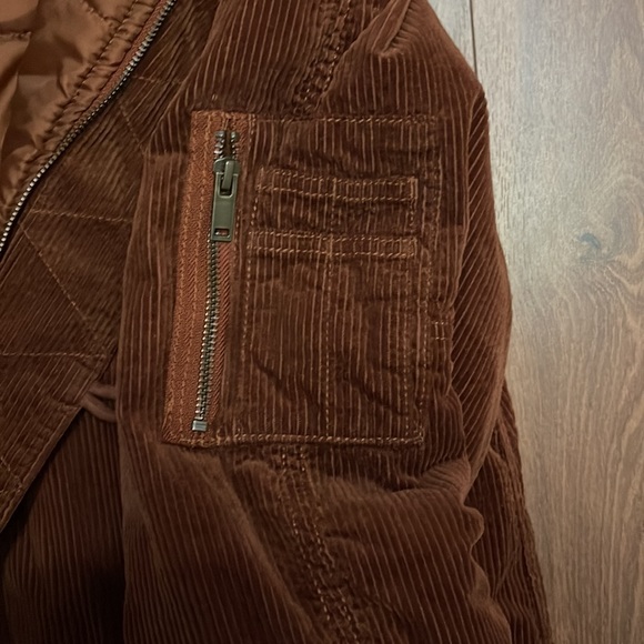 American Eagle Brown Corduroy Zip-Up Hooded Parka size small Ships Same Day! - Picture 5 of 13